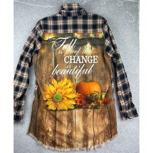 One 24 Rags women plaid Fall Autumn pumpkin‎ top, Medium, harvest, 100% cotton